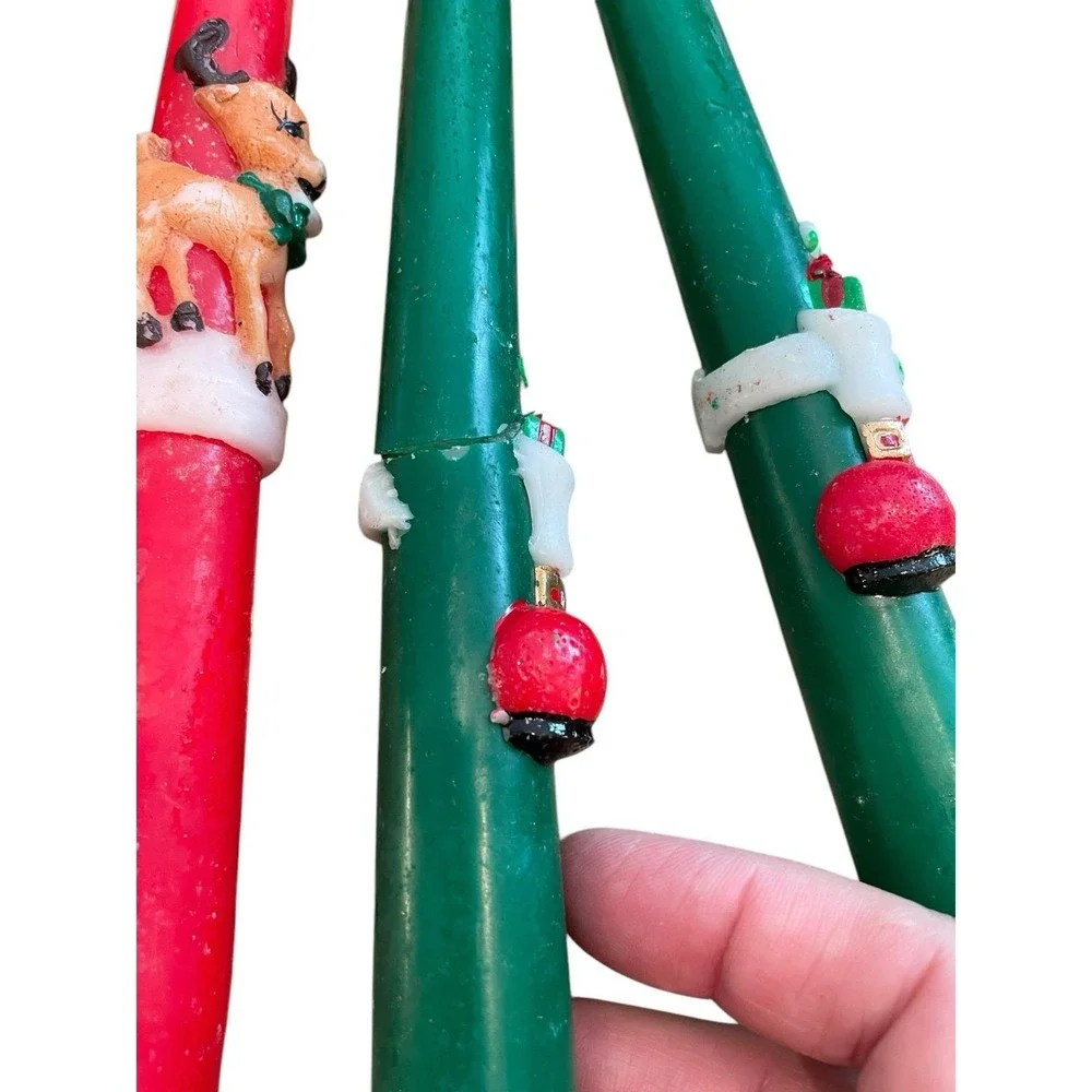 Vintage Christmas Candles Lot 8 Mid Century Red Green Santa Snowman Caroler MCM